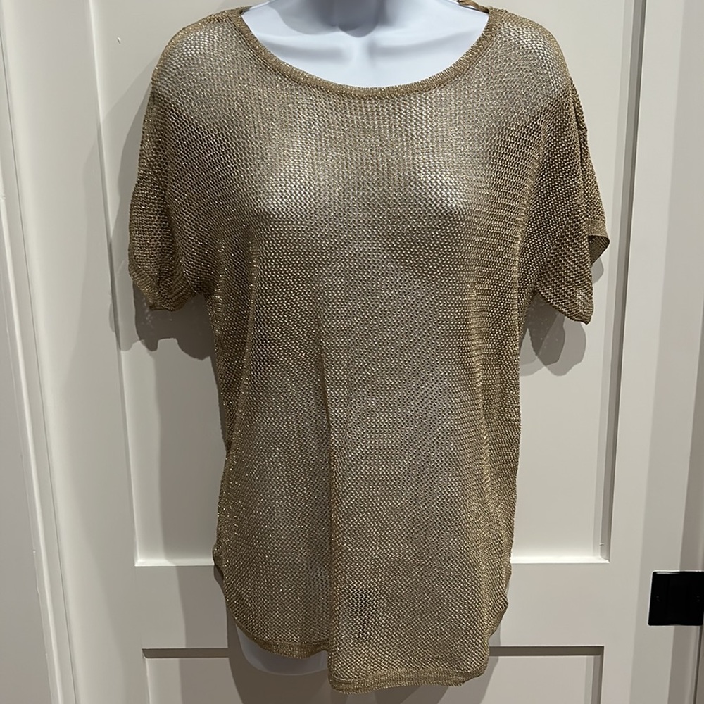 Michael Kors Sheer Short Sleeve Gold Sweater( open weave)